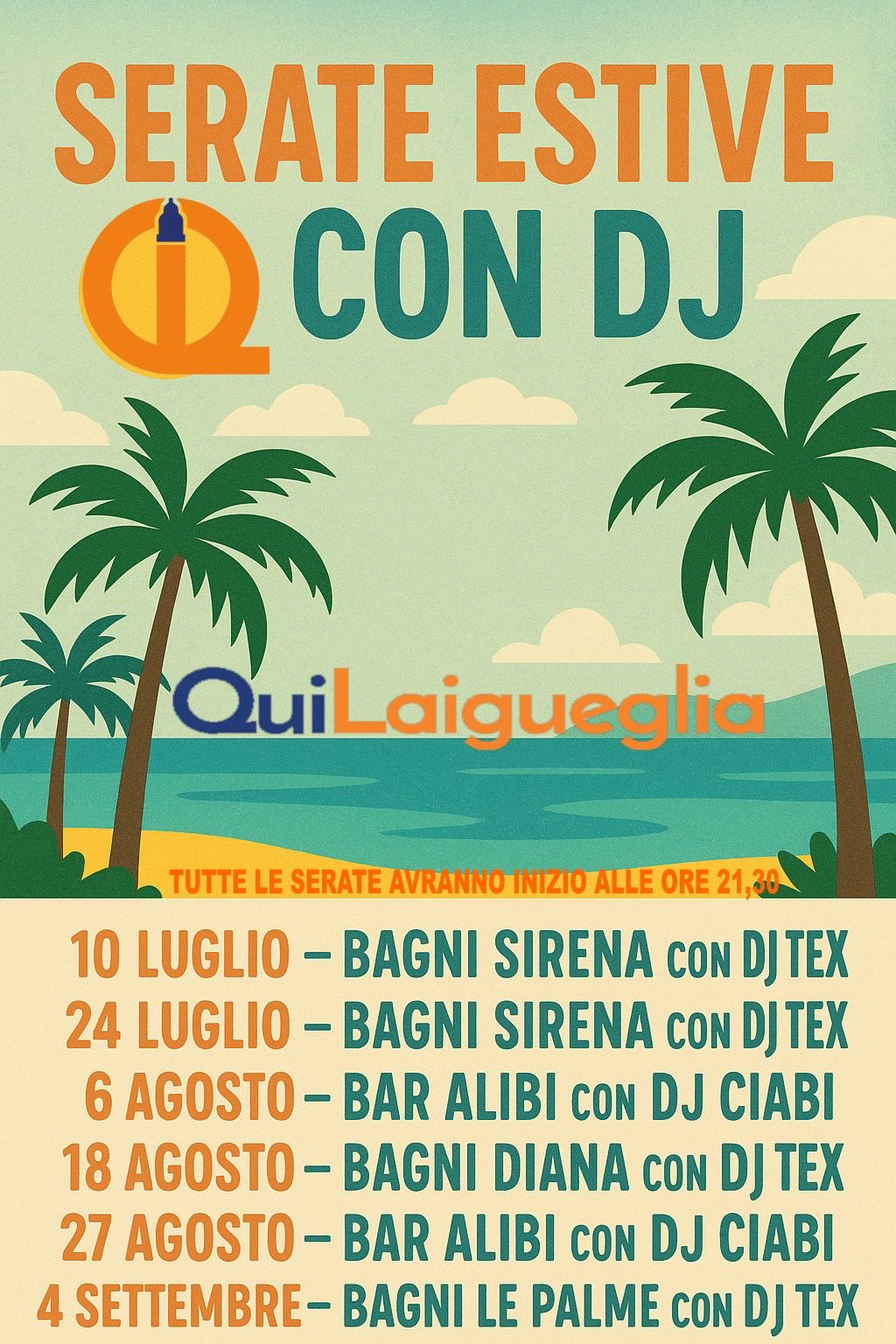 locandina serate estive QuiLaigueglia dal 10 luglio al 4 settembre